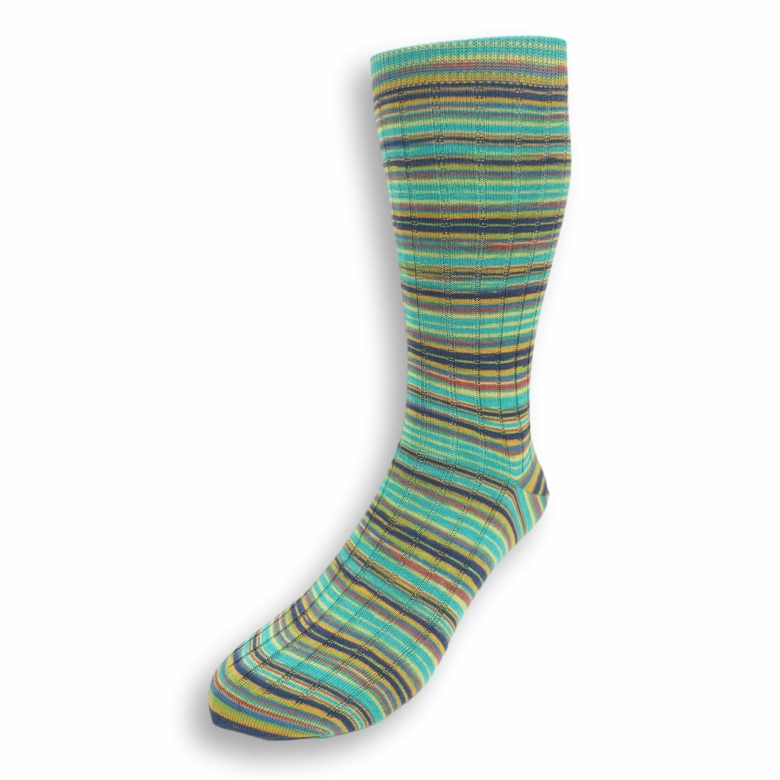 Mid-Calf Linen and Silk Blend Multi-Stripe Dress Sock