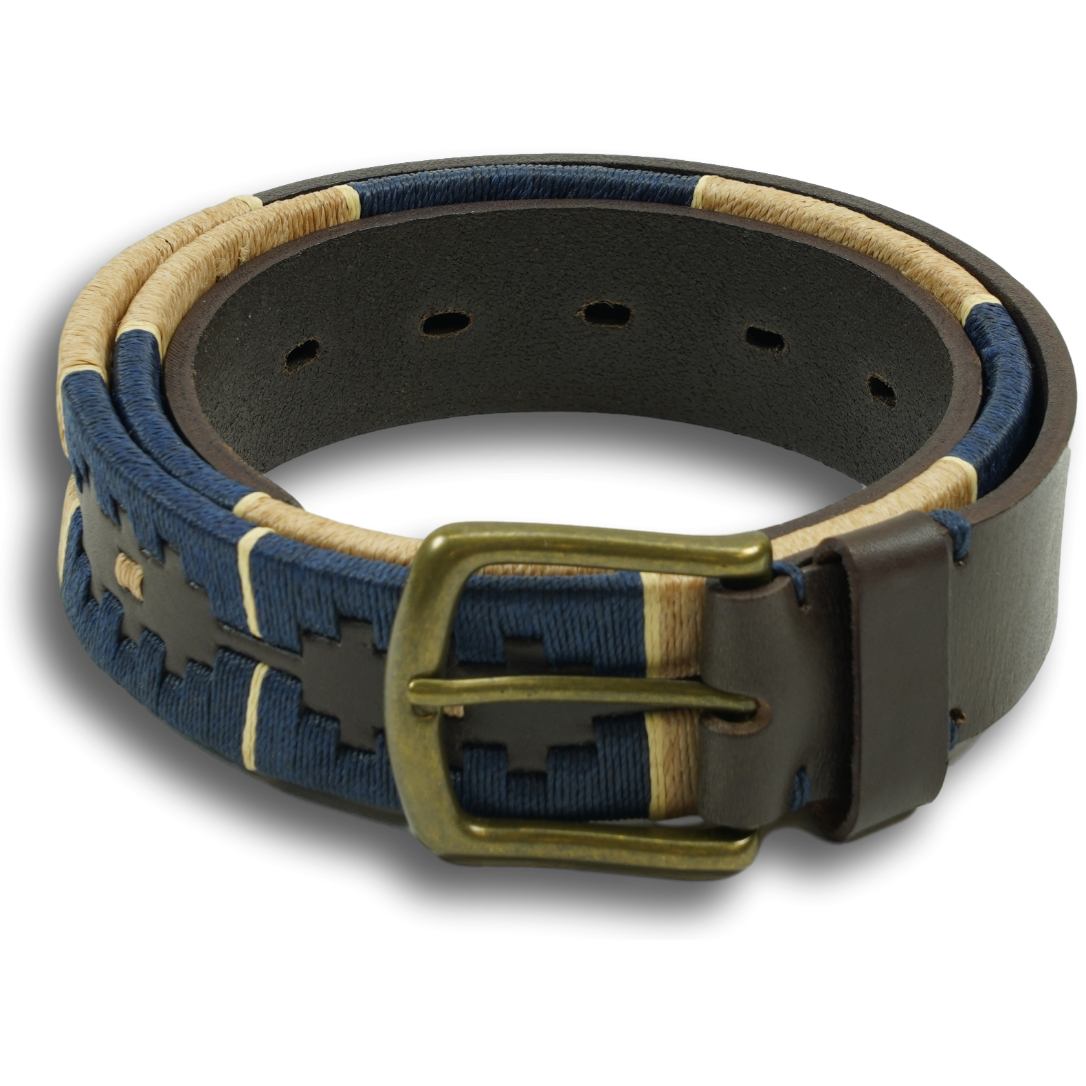 Tan and Navy Argentinian Motif Leather Belt