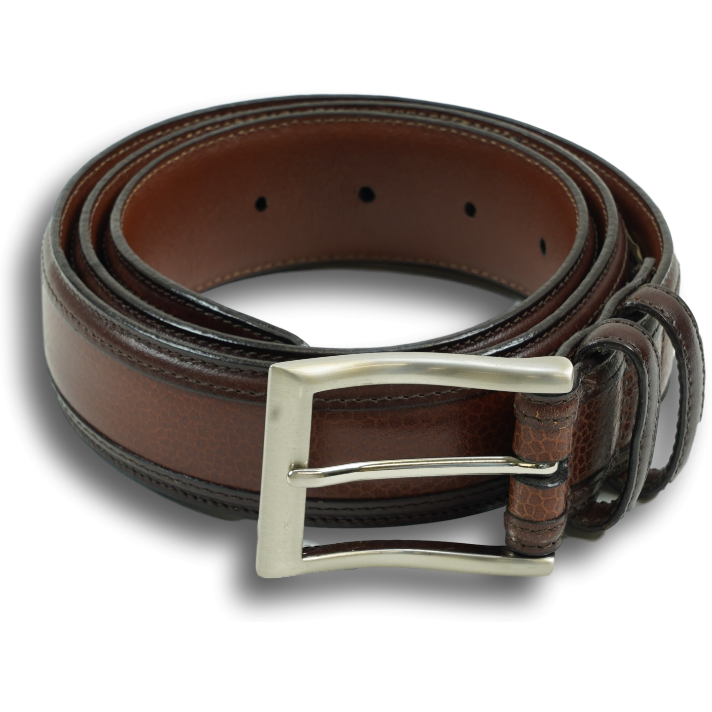 Brown Scotch Grain Calfskin Belt with Nickle Buckle