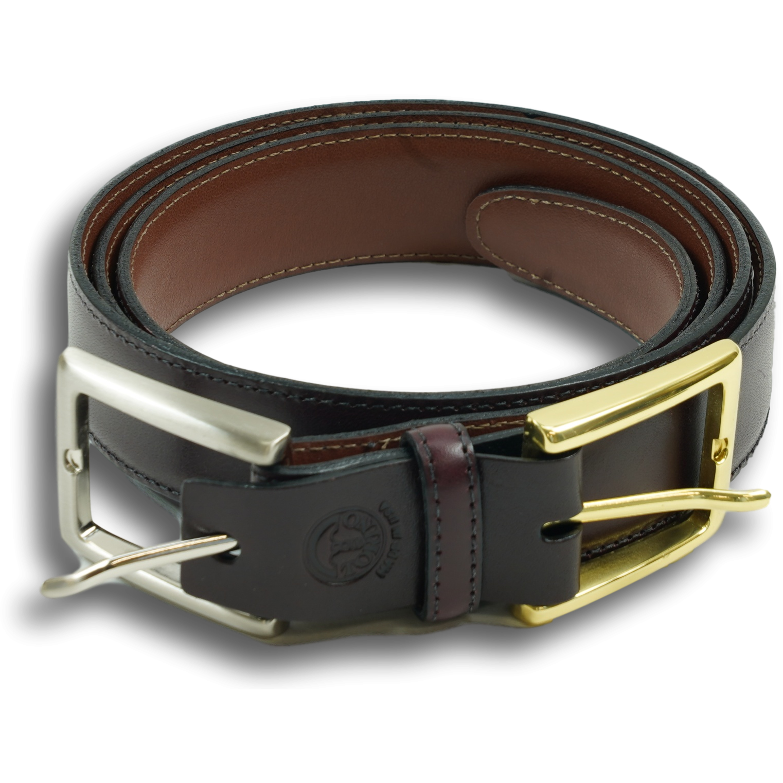 Kipskin Belt with Brass and Nickle Interchangeable Buckles