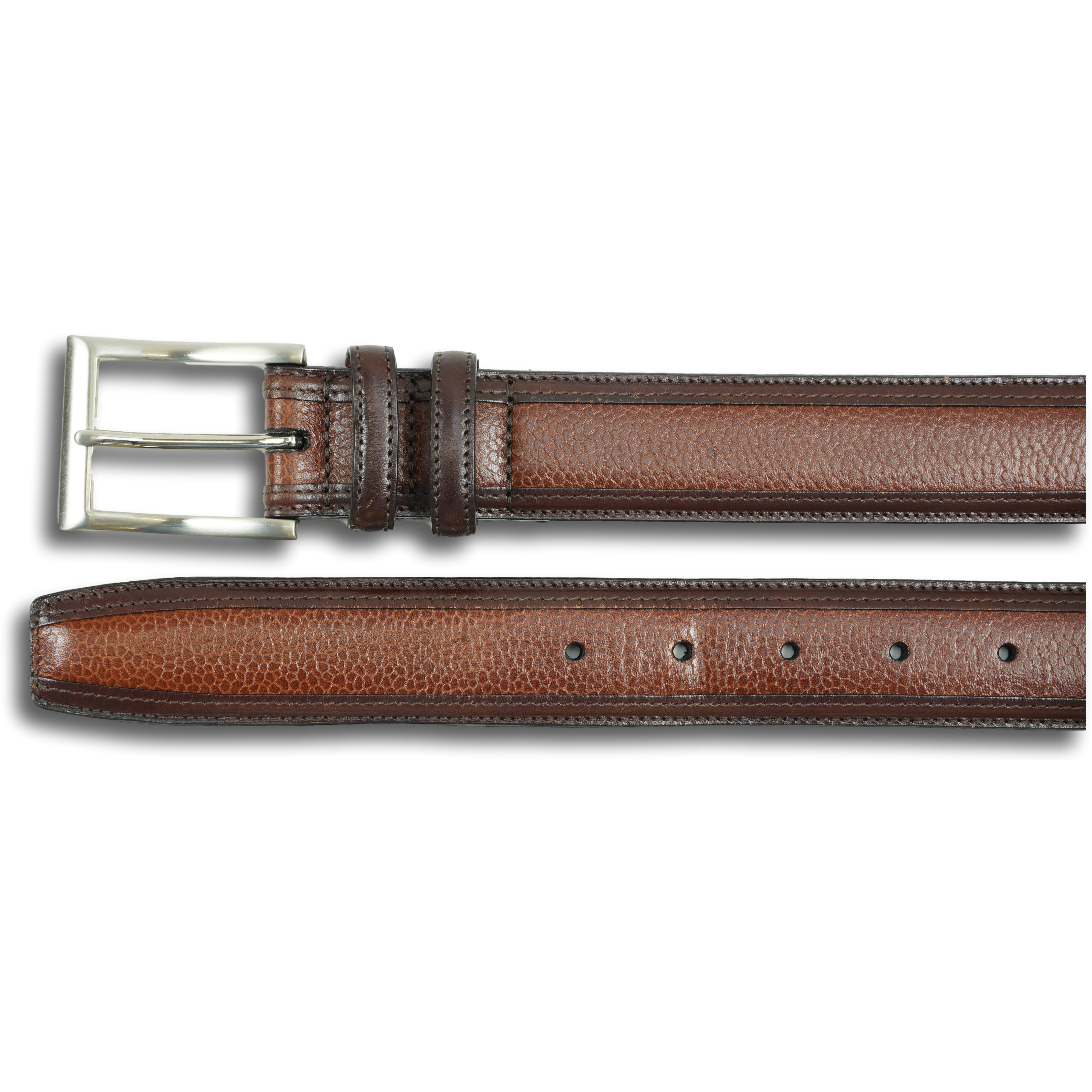 Brown Scotch Grain Calfskin Belt with Nickle Buckle