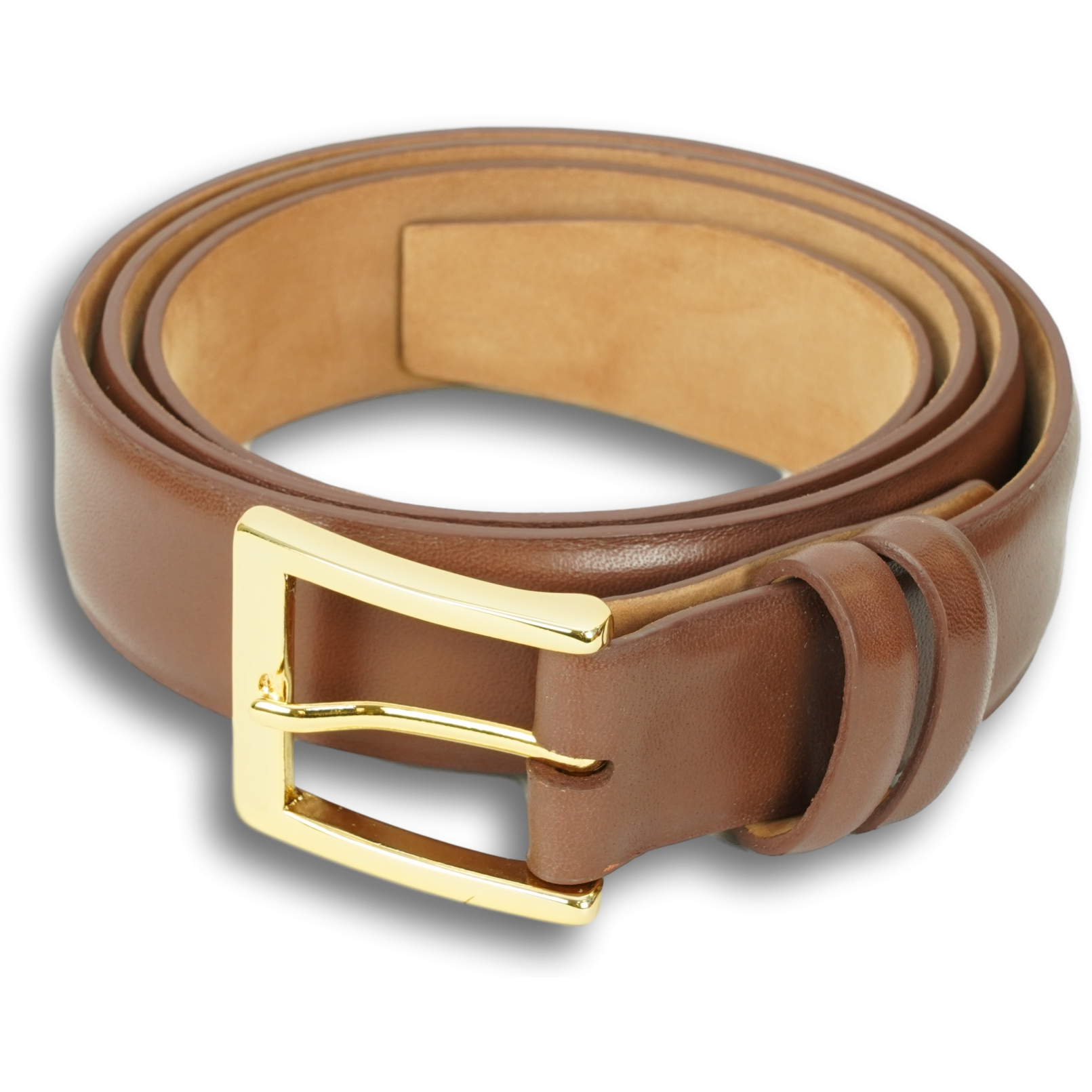 1 1/4" Semi-Matte Calfskin Belt with Brass Buckle