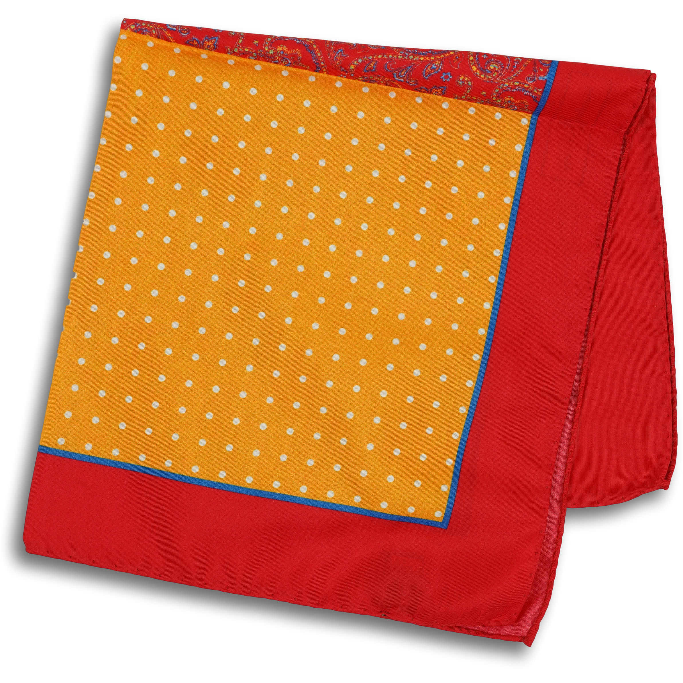 Orange and Red Polka Dot and Paisley Pocket Square