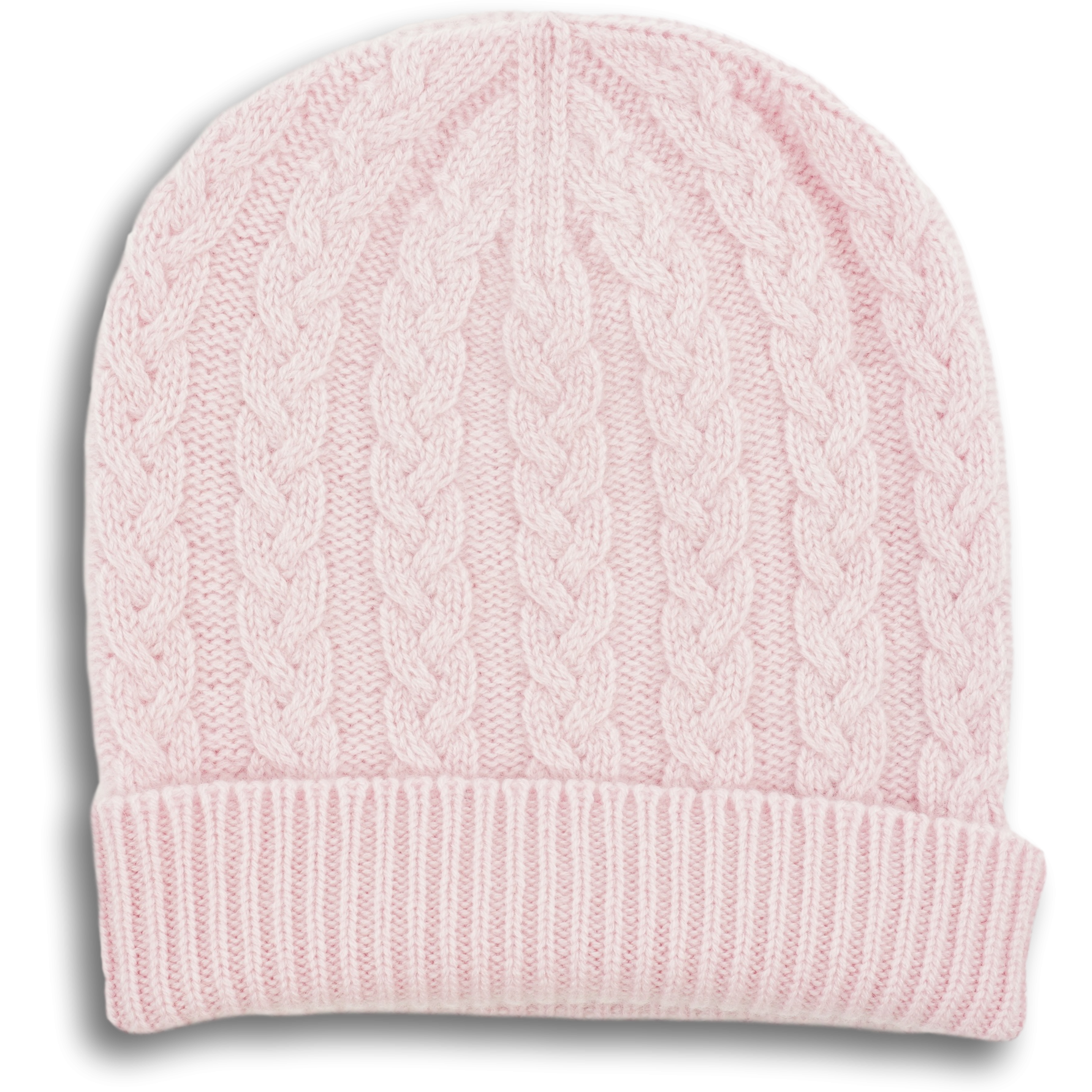 Cashmere Cable Knit Hat with Turn Up