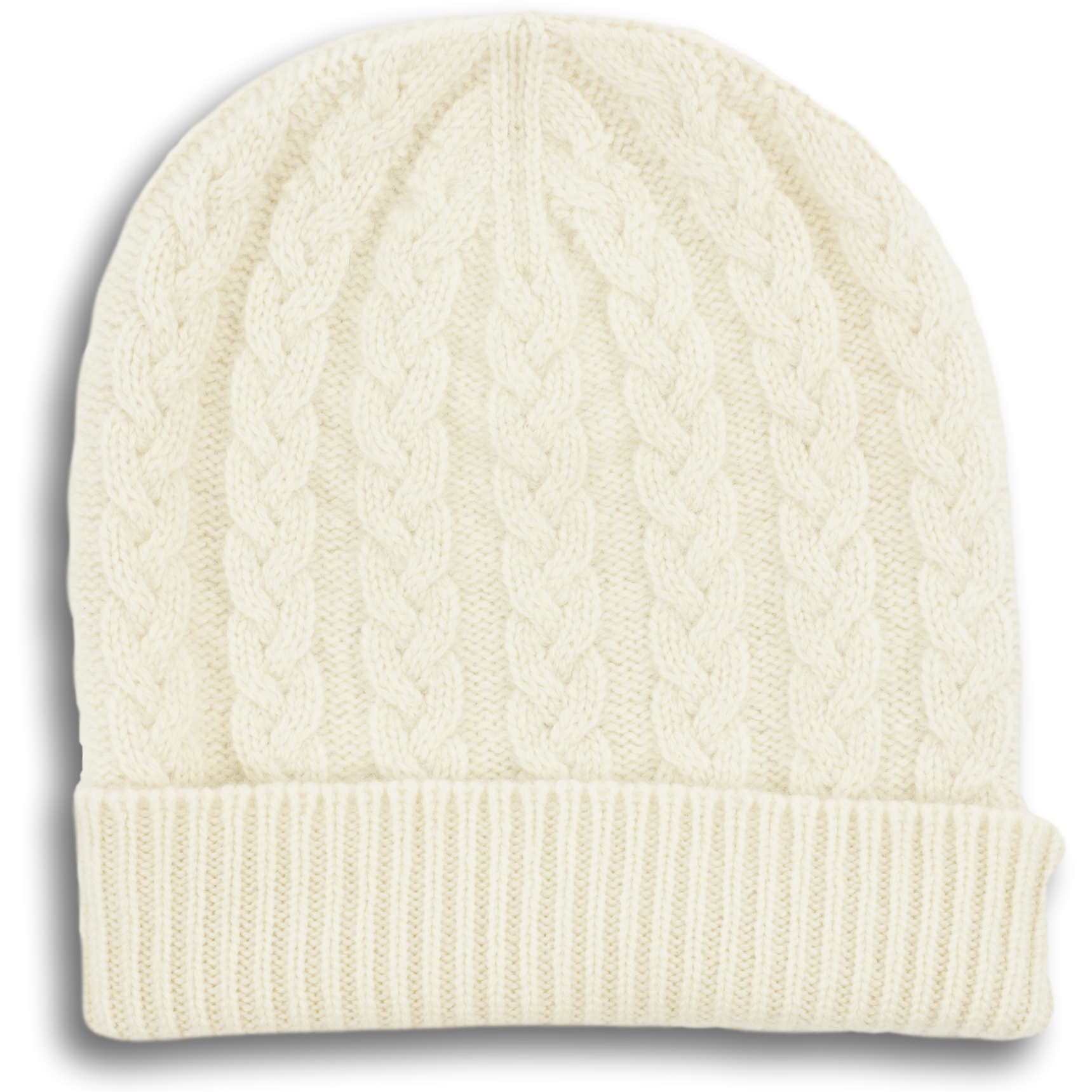 Cashmere Cable Knit Hat with Turn Up