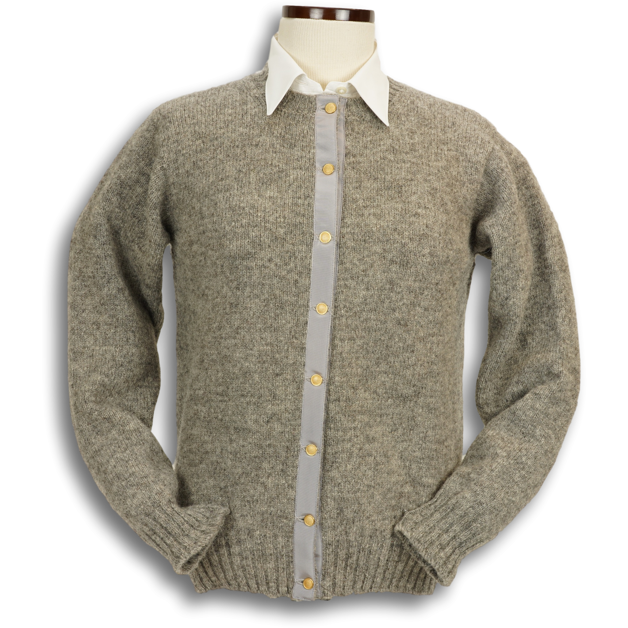 Shetland Crew Neck Cardigan Sweater