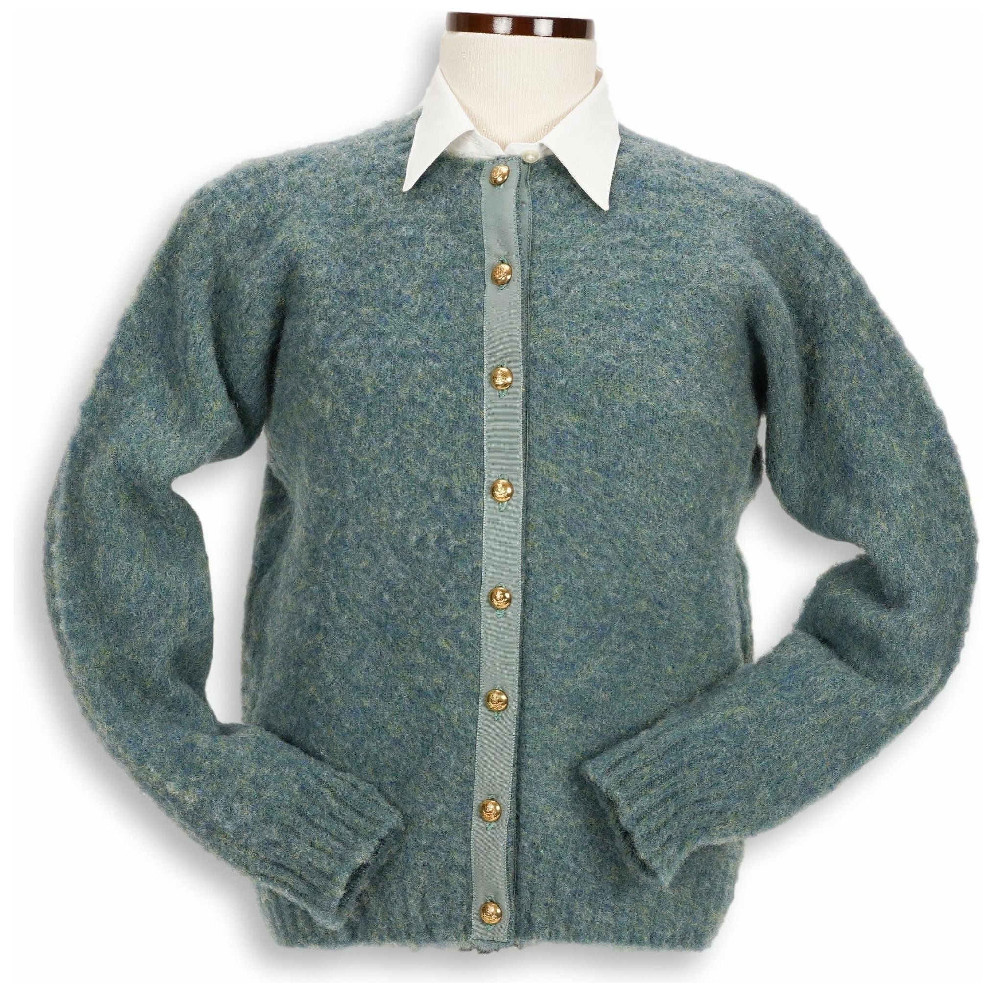 Brushed Shetland Crew Neck Cardigan Sweater