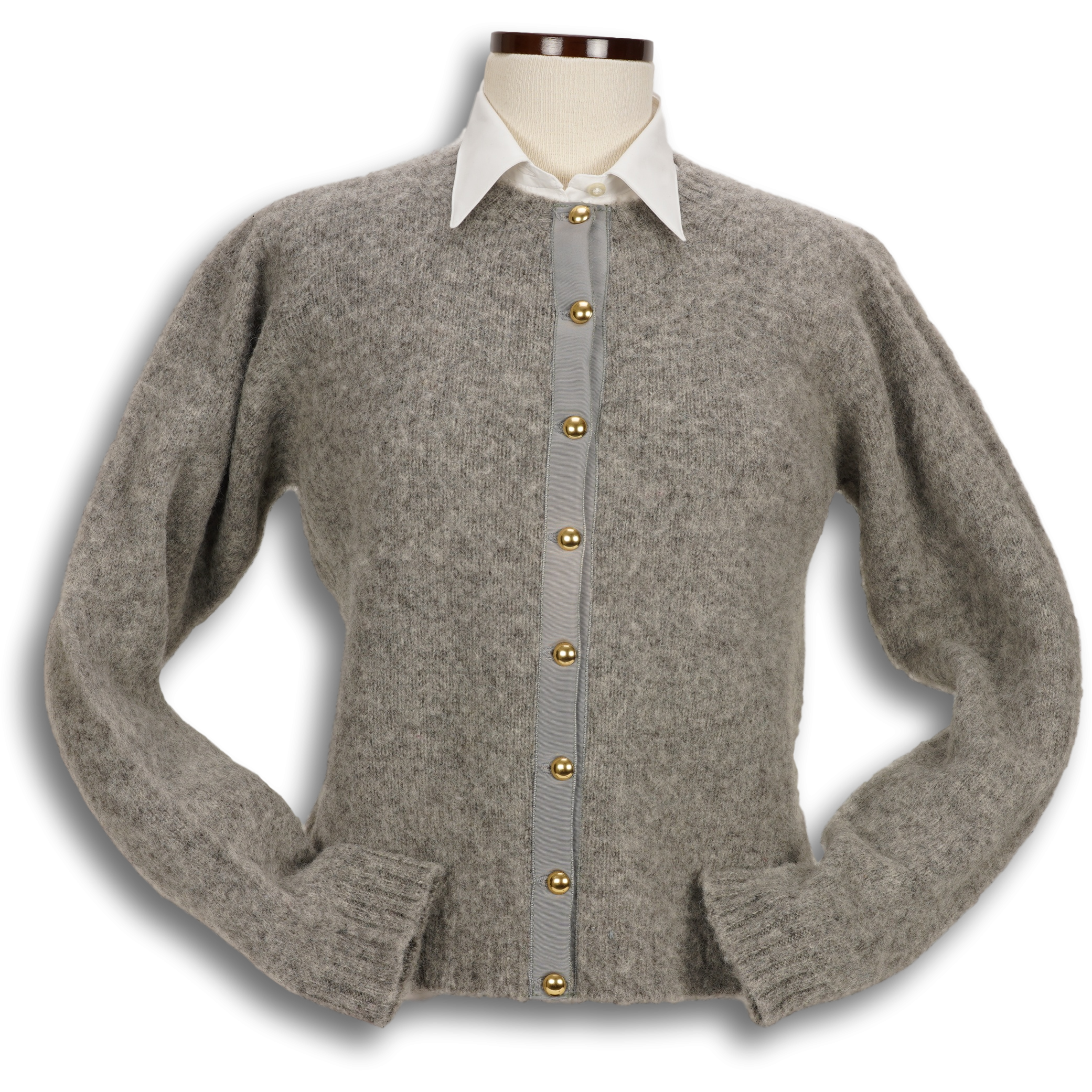 Brushed Shetland Crew Neck Cardigan Sweater