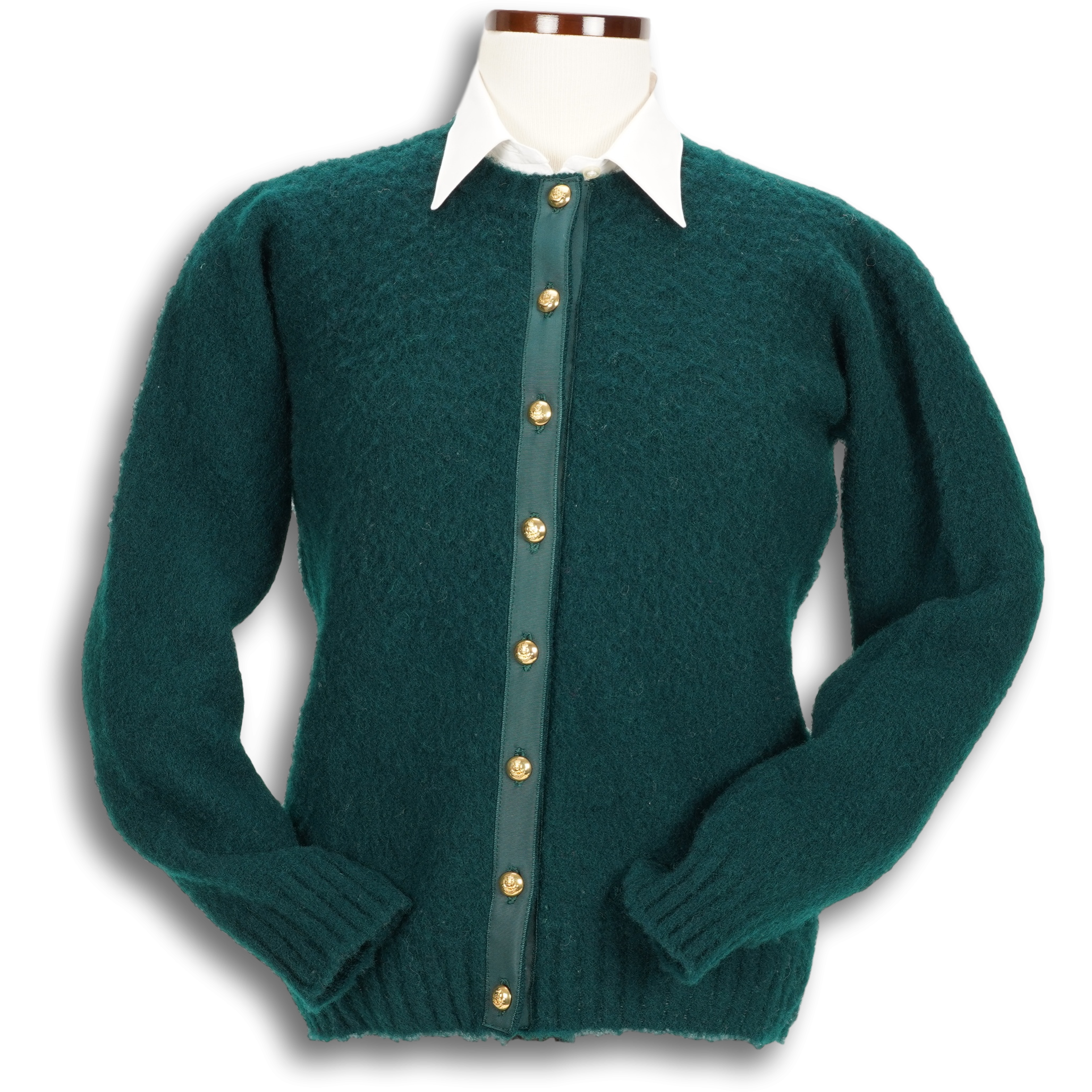 Brushed Shetland Crew Neck Cardigan Sweater