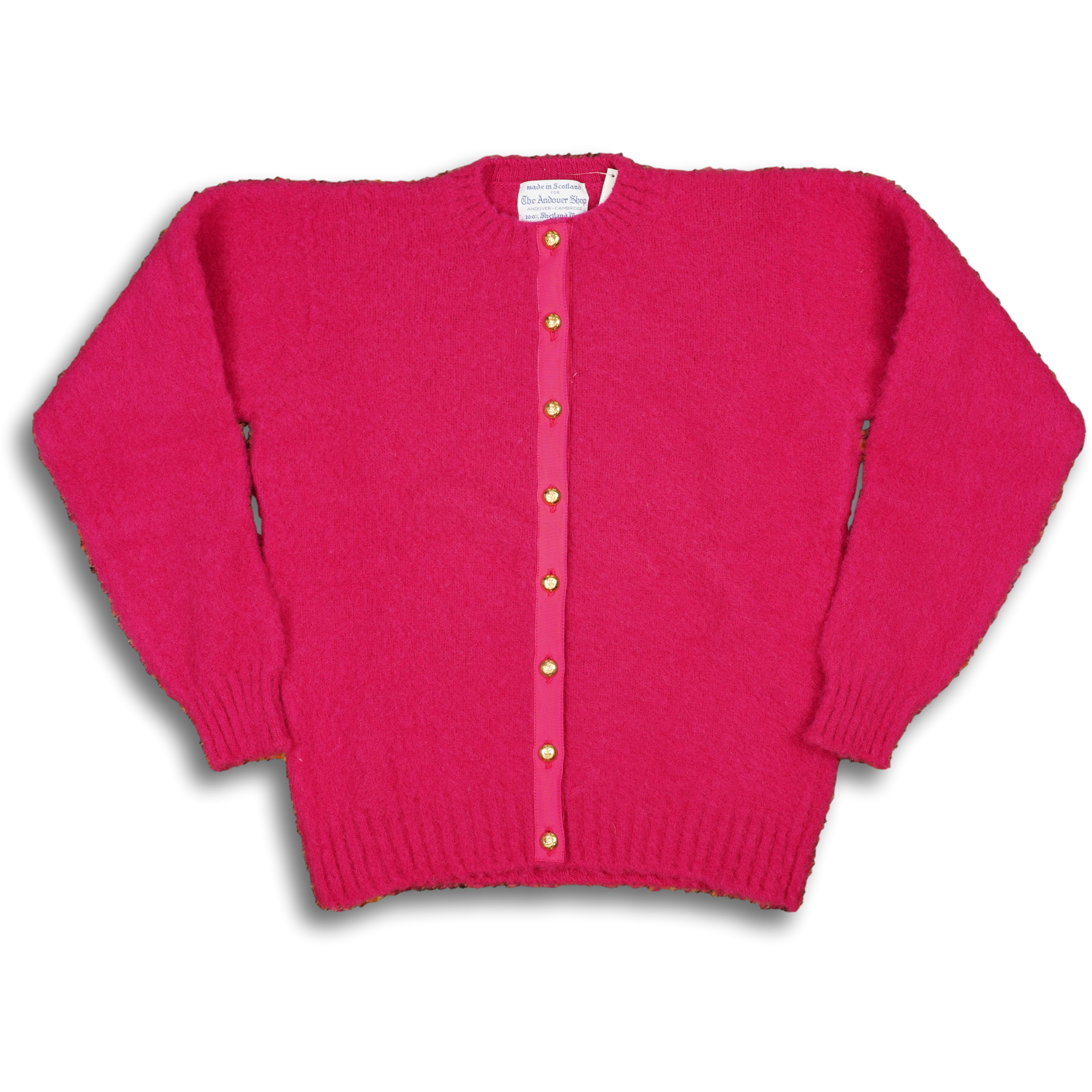 Brushed Shetland Crew Neck Cardigan Sweater