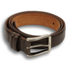 1 1/8" Dark Brown Lizard Skin Belt with Nickel Buckle