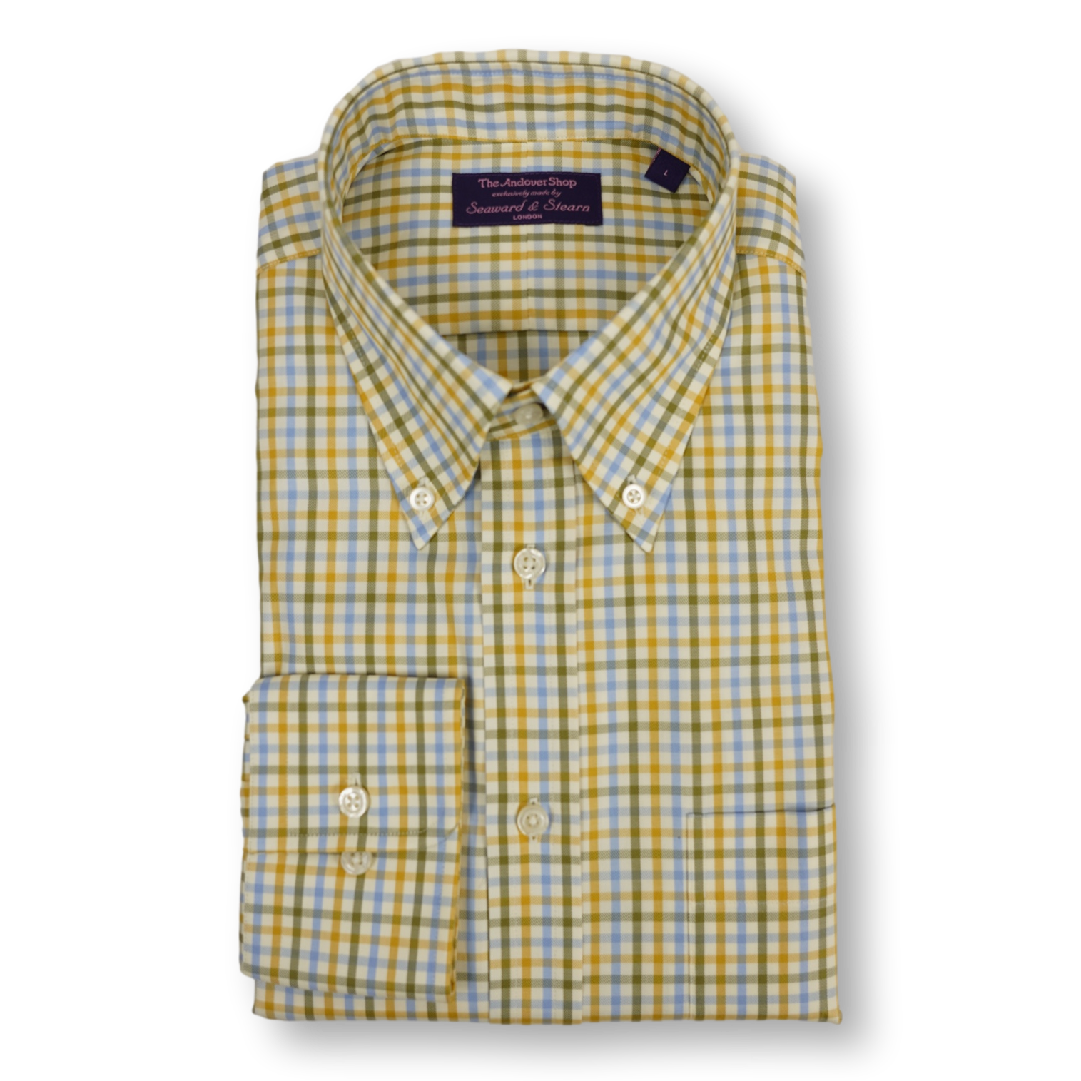 Yellow, Light Blue, and Olive Tattersall Button Down Sport Shirt